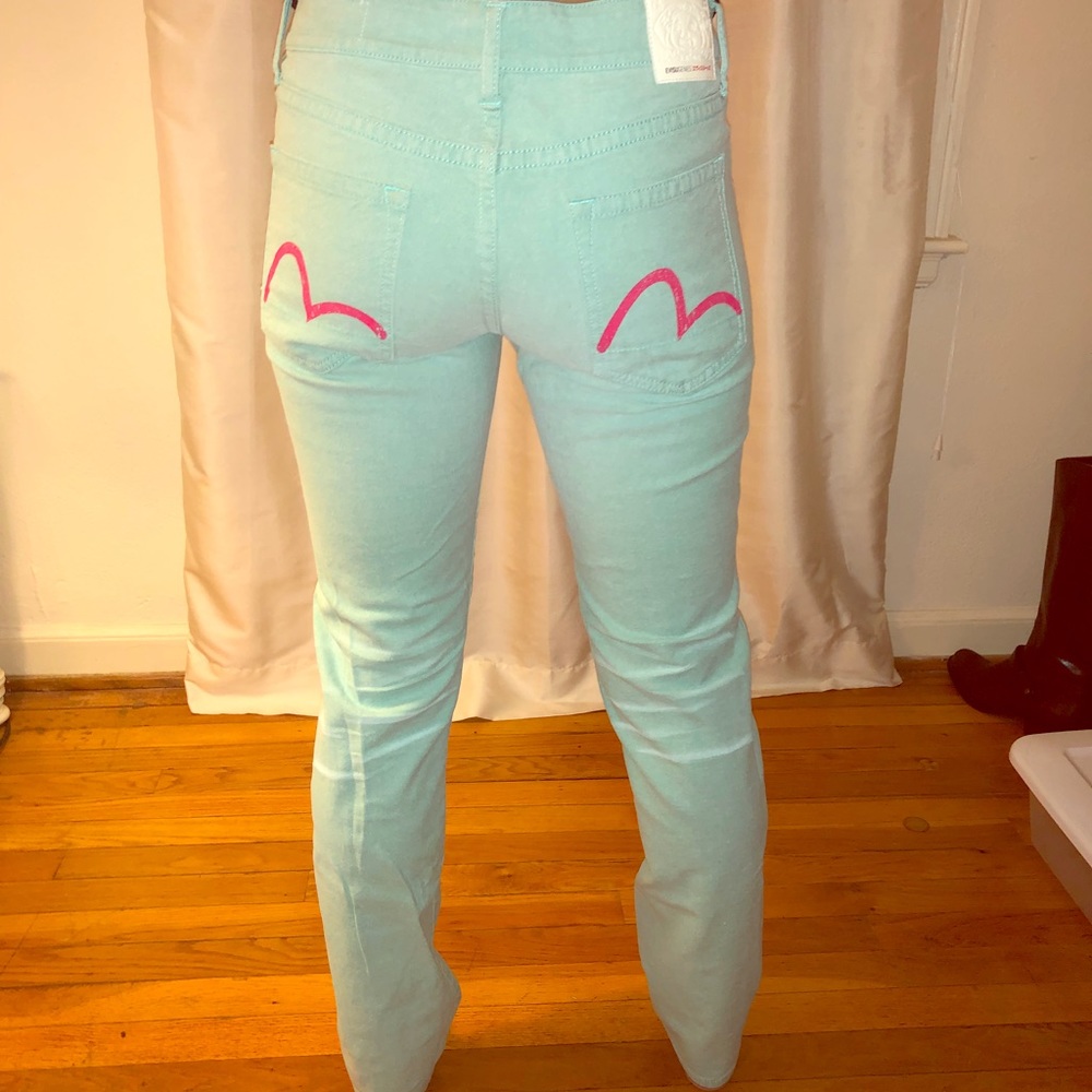 COPY - Women’s Evisu teal jeans. Brand new size 27